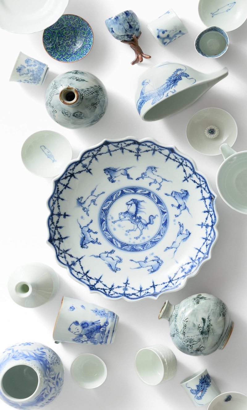 みかわち焼 登り窯 14人展 染付の酒器とうつわ | 柿傳ギャラリー